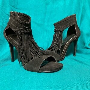 Chinese Laundry Black Suede Open Toe Heels